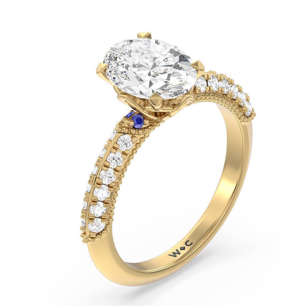Orchid Knife Edge Engagement Ring with Oval Cut Diamond in 14KT Yellow Gold view 3
