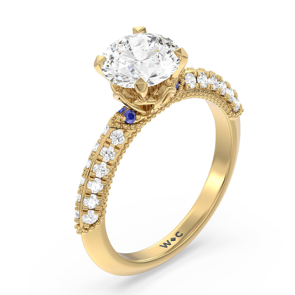 Something Blue Orchid Knife Edge Engagement Ring with Round Cut Diamond in 14KT Yellow Gold view 3
