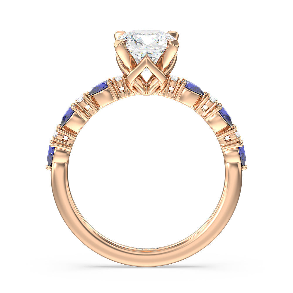 Anemone Floral Basket Engagement Ring with Cushion Cut Diamond in 14KT Rose Gold view 2
