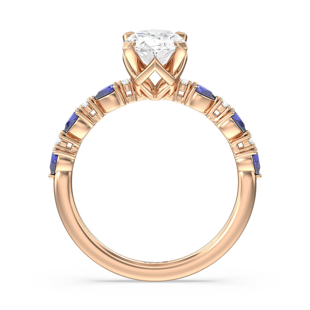 Anemone Floral Basket Engagement Ring with Oval Cut Diamond in 14KT Rose Gold view 2
