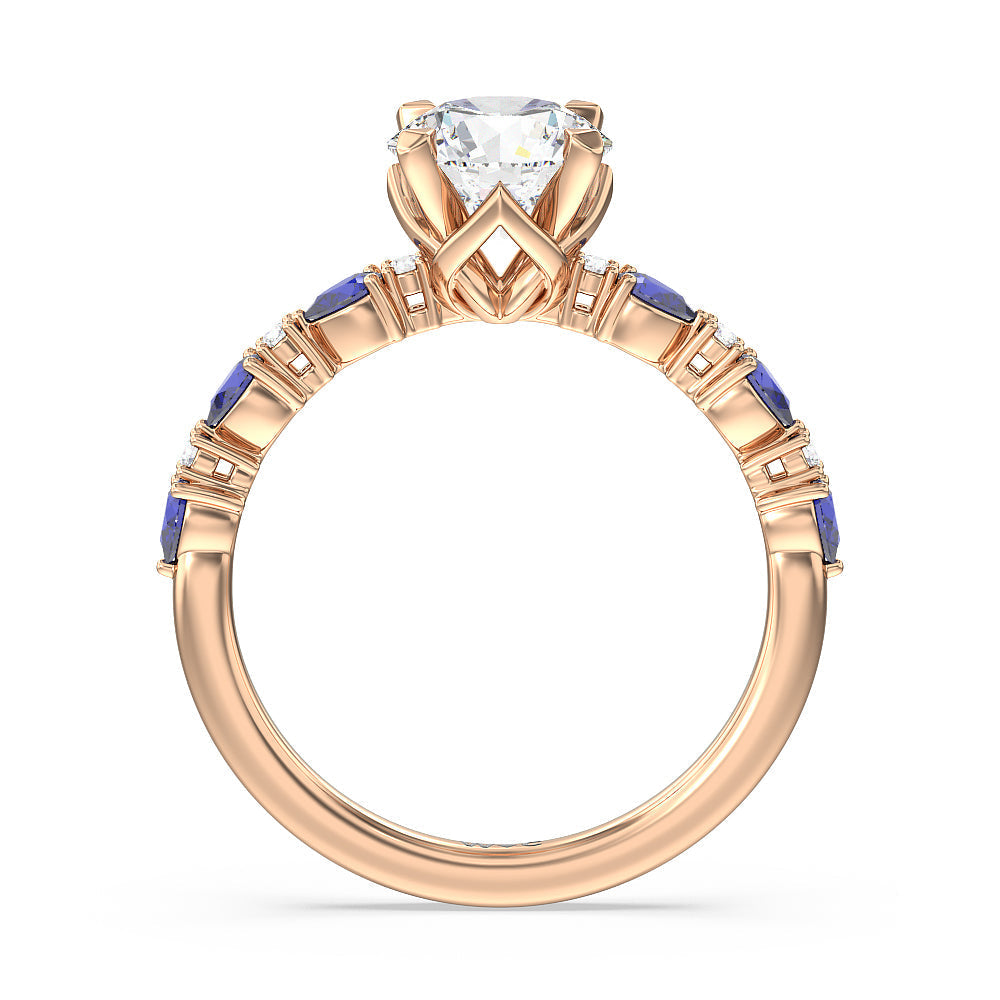 Anemone Floral Basket Engagement Ring with Round Cut Diamond in 14KT Rose Gold view 2
