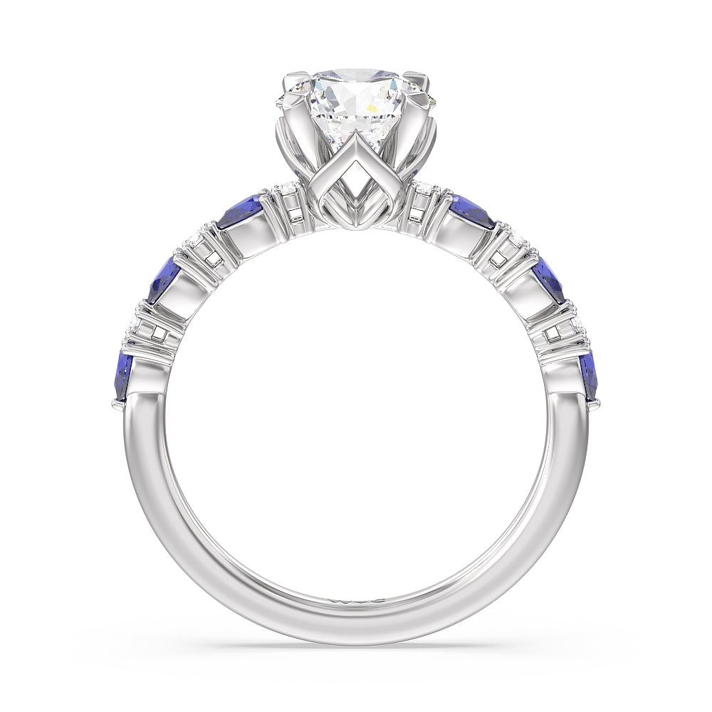 Something Blue Anemone Floral Basket Engagement Ring with Round Cut Diamond in 14KT Platinum view 2
