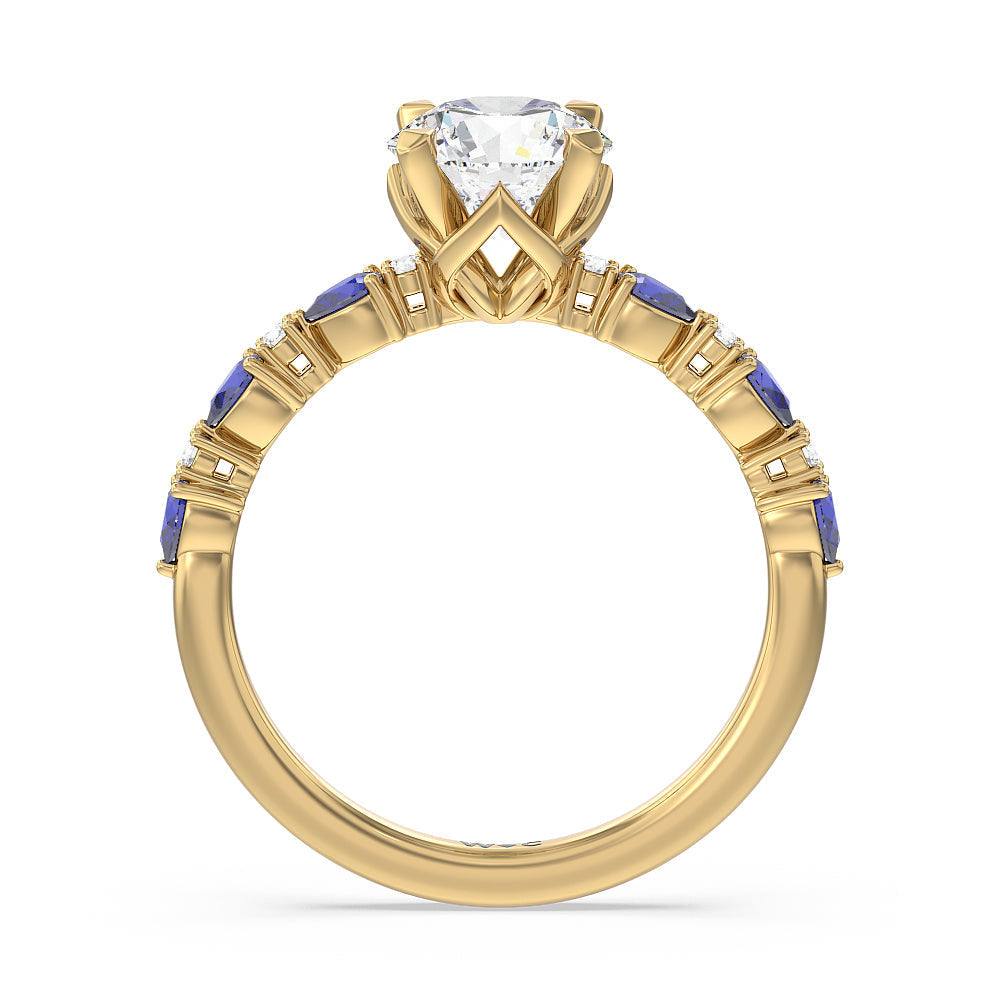 Anemone Floral Basket Engagement Ring with Round Cut Diamond in 14KT Yellow Gold view 2
