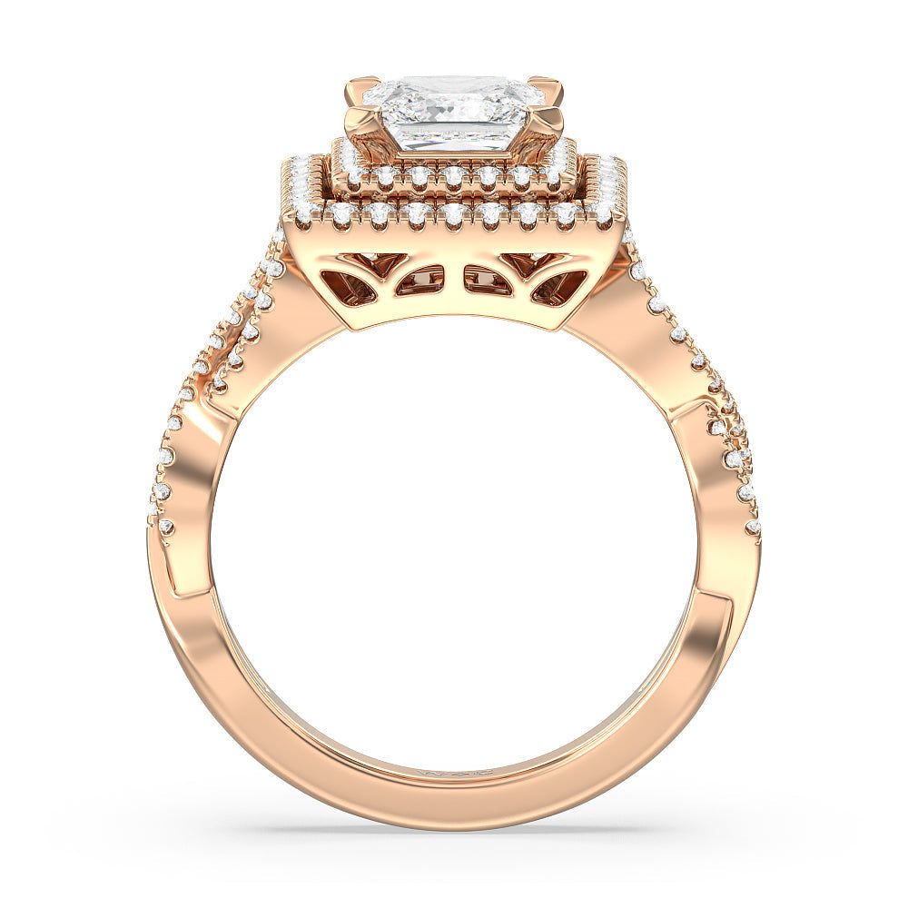 Double Halo Cross Engagement Ring with Princess Cut Diamond in 14KT Rose Gold view 2
