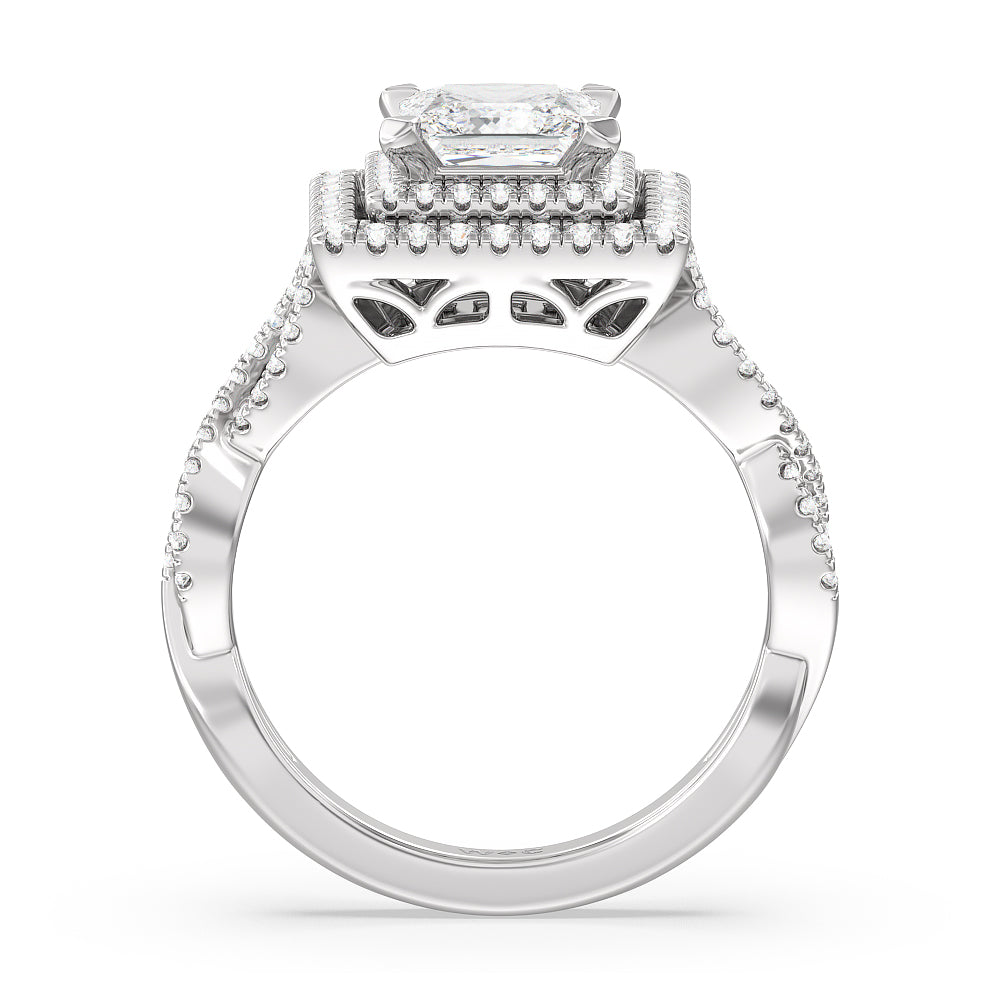 Double Halo Cross Engagement Ring with Princess Cut Diamond in 14KT Platinum view 2
