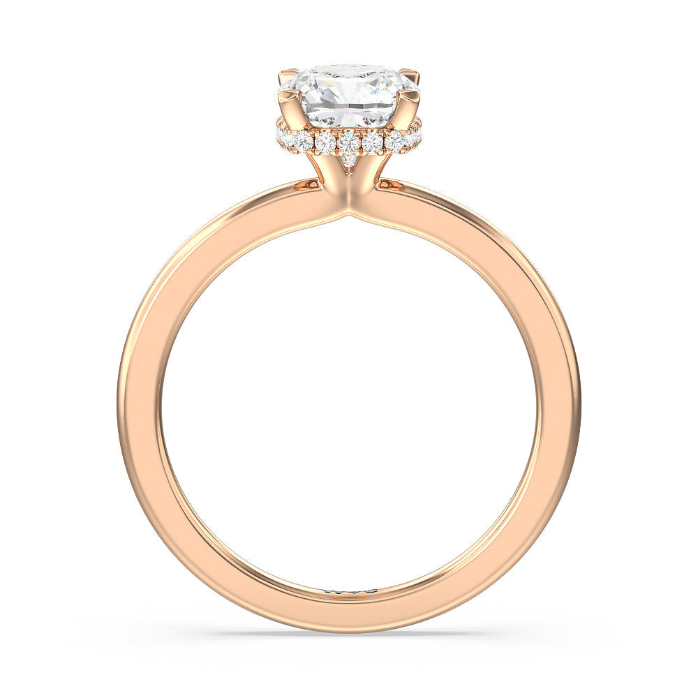 Petite Modern Fine Line High Hidden Halo Solitaire Ring with Cushion Cut Diamond in 14KT Rose Gold view 2
