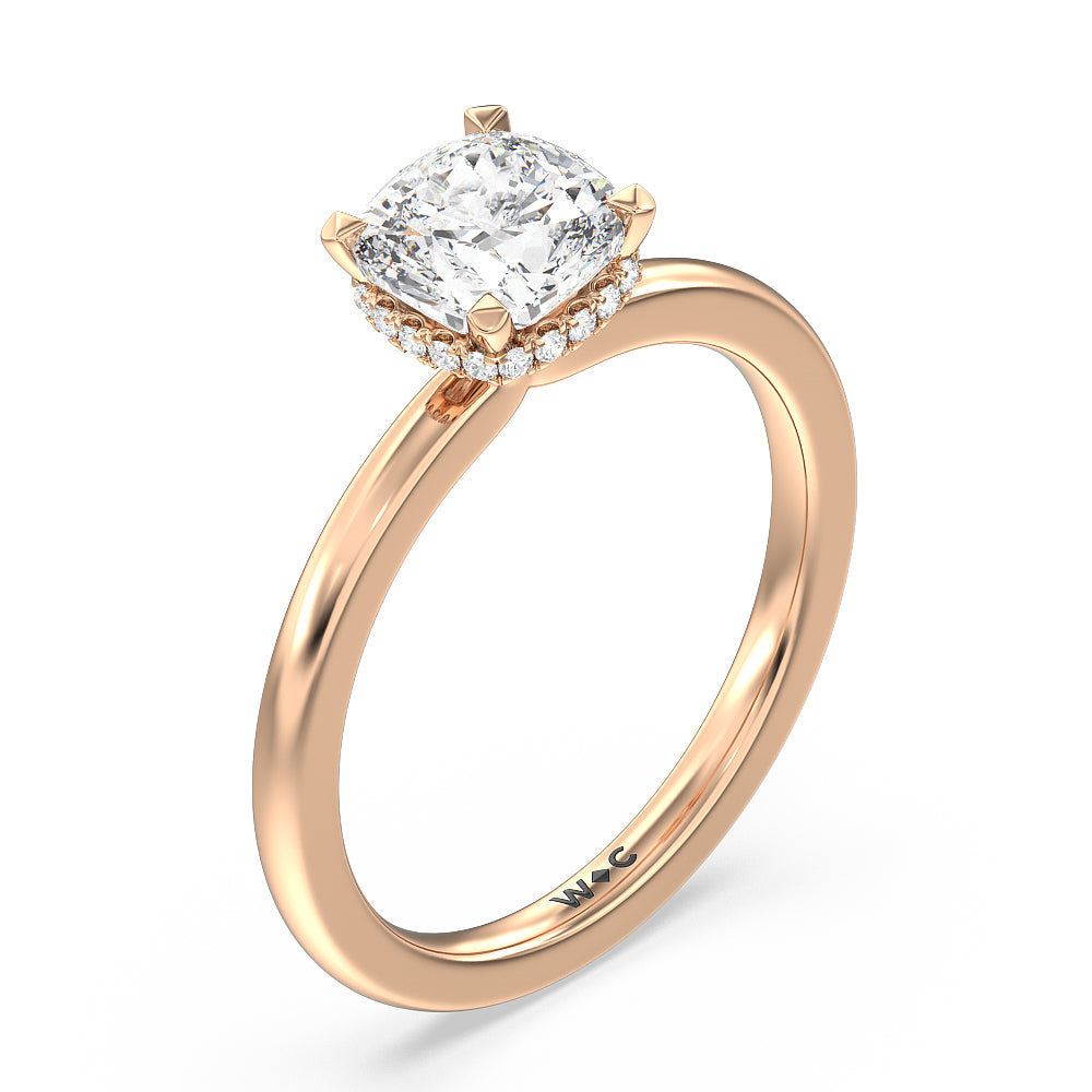 Petite Modern Fine Line High Hidden Halo Solitaire Ring with Cushion Cut Diamond in 14KT Rose Gold view 3
