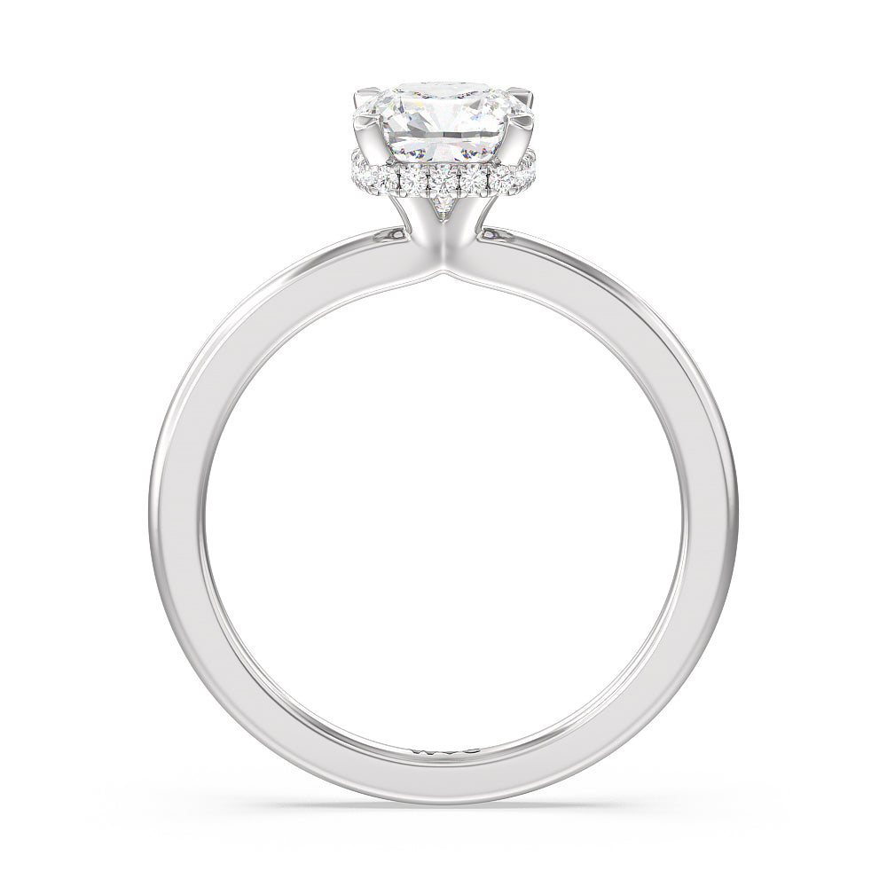 Petite Modern Fine Line High Hidden Halo Solitaire Ring with Cushion Cut Diamond in 14KT Platinum view 2
