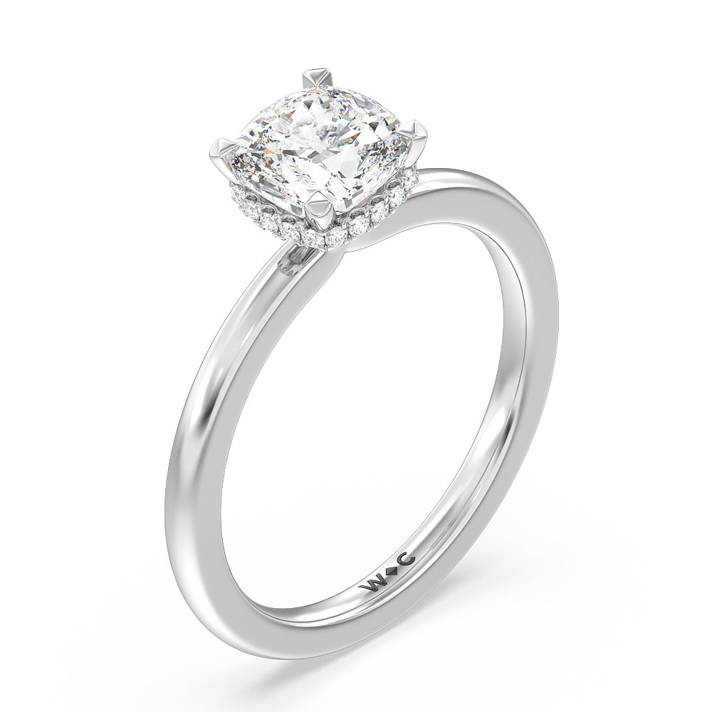 Petite Modern Fine Line High Hidden Halo Solitaire Ring with Cushion Cut Diamond in 14KT Platinum view 3
