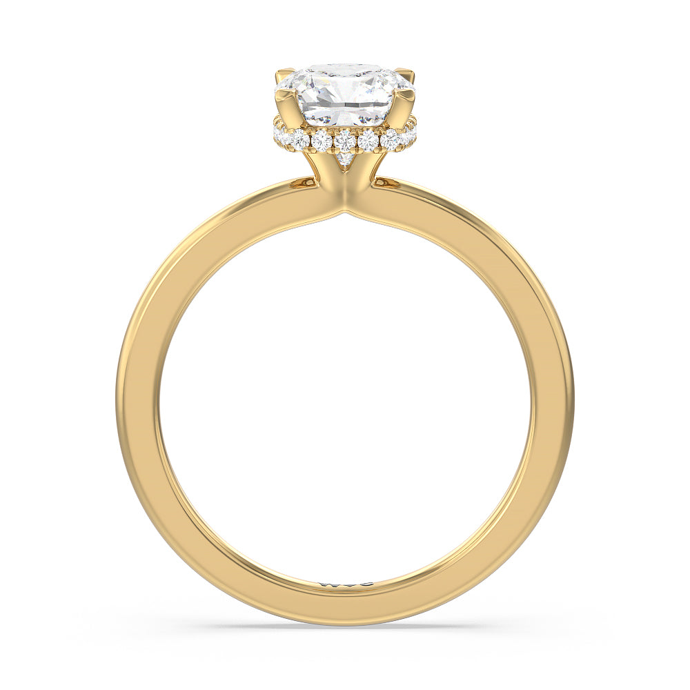 Petite Modern Fine Line High Hidden Halo Solitaire Ring with Cushion Cut Diamond in 14KT Yellow Gold view 2
