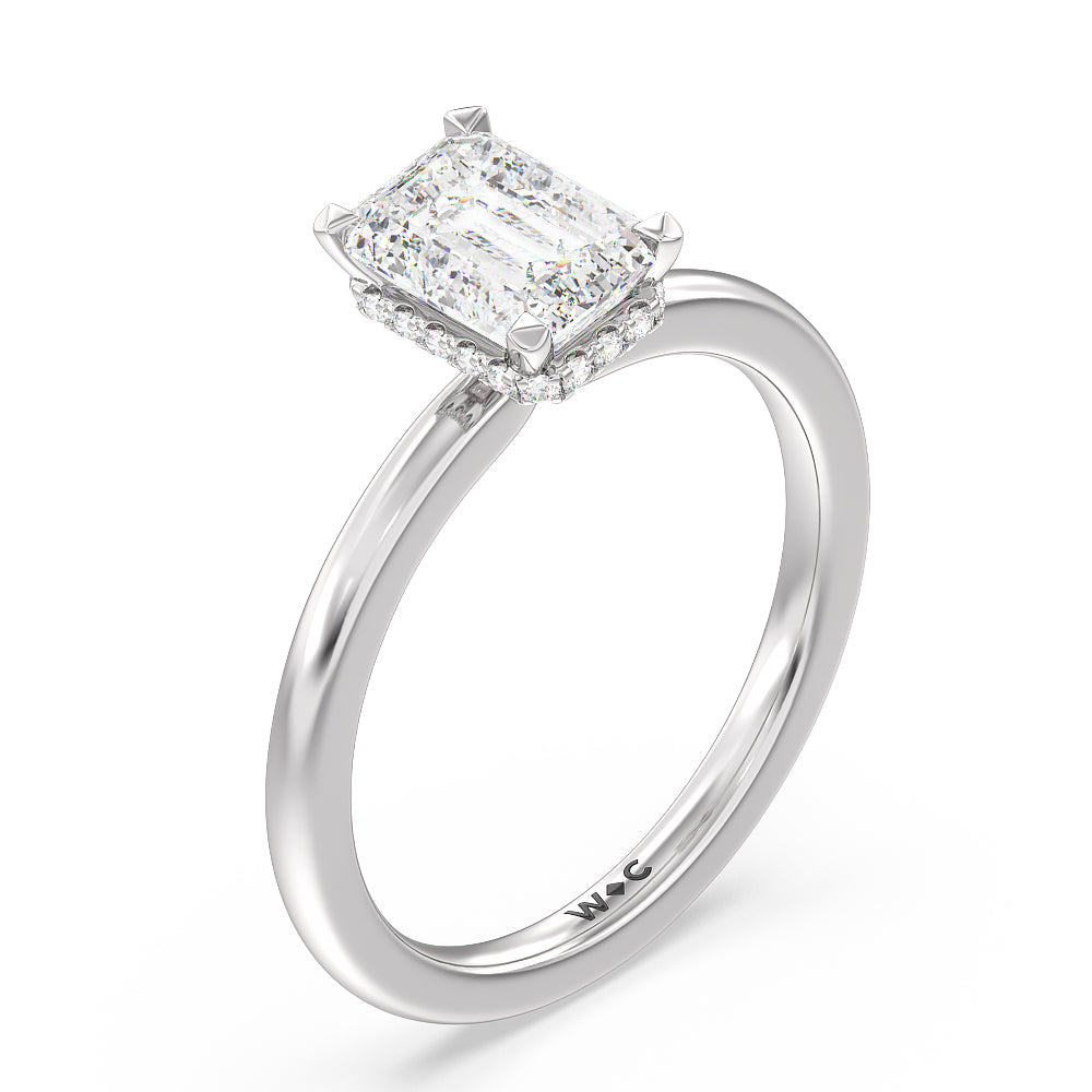 Petite Modern Fine Line High Hidden Halo Solitaire Ring with Emerald Cut Diamond in 14KT Platinum view 3
