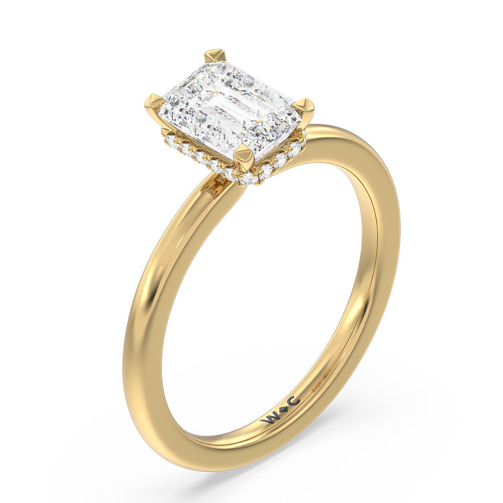 Petite Modern Fine Line High Hidden Halo Solitaire Ring with Emerald Cut Diamond in 14KT Yellow Gold view 3
