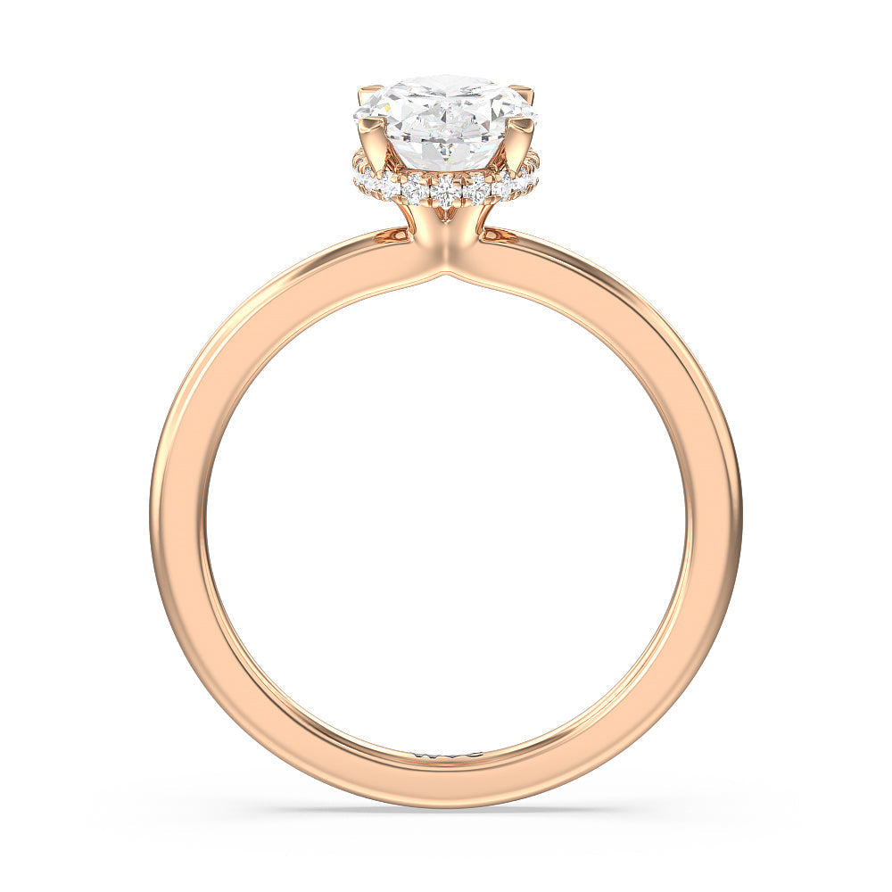 Petite Modern Fine Line High Hidden Halo Solitaire Ring with Oval Cut Diamond in 14KT Rose Gold view 2
