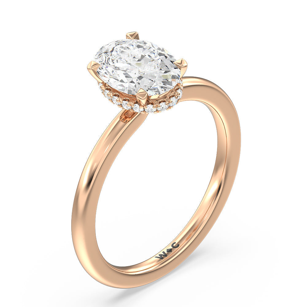 Petite Modern Fine Line High Hidden Halo Solitaire Ring with Oval Cut Diamond in 14KT Rose Gold view 3
