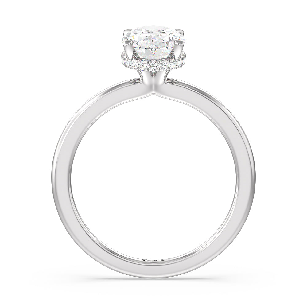 Petite Modern Fine Line High Hidden Halo Solitaire Ring with Oval Cut Diamond in 14KT Platinum view 2
