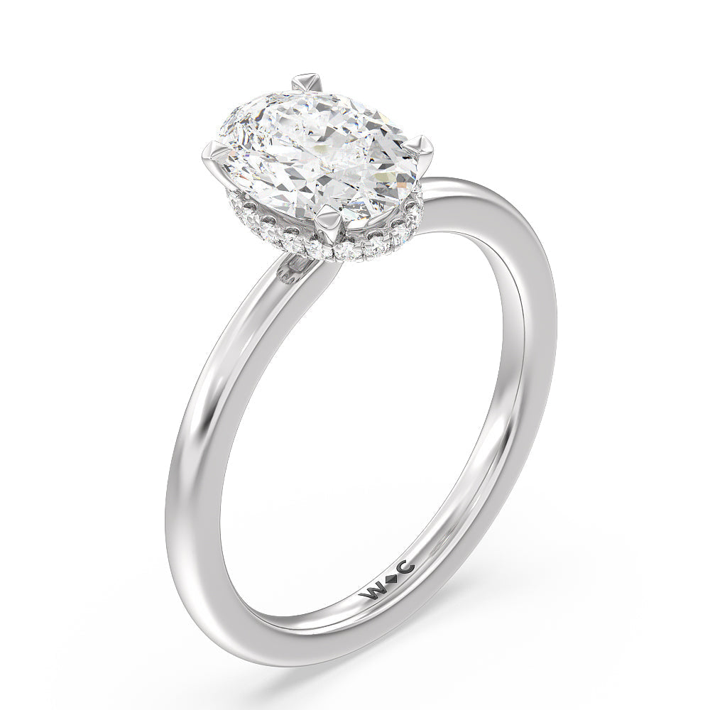 Petite Modern Fine Line High Hidden Halo Solitaire Ring with Oval Cut Diamond in 14KT Platinum view 3
