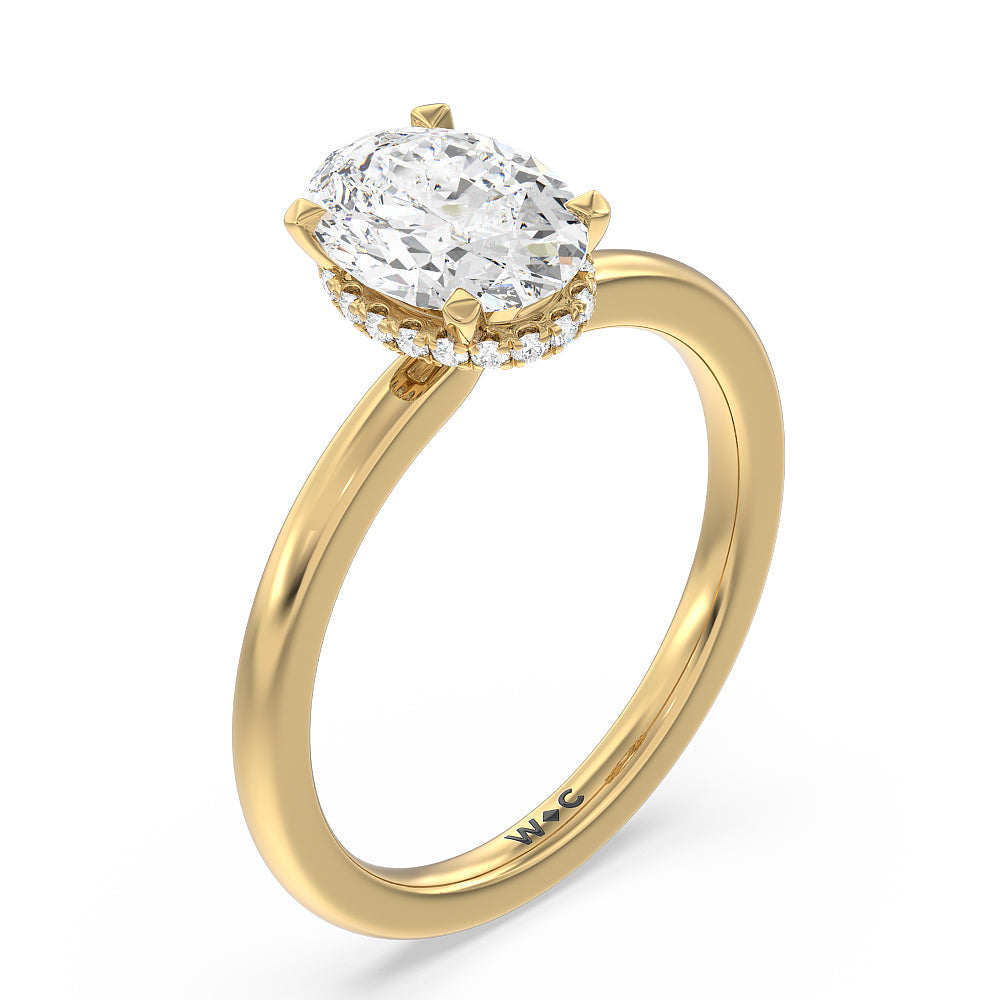 Petite Modern Fine Line High Hidden Halo Solitaire Ring with Oval Cut Diamond in 14KT Yellow Gold view 3
