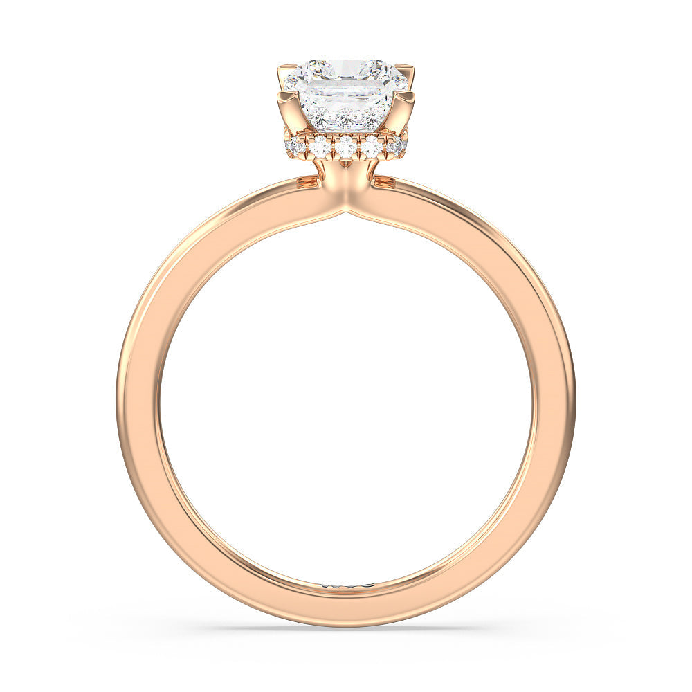 Petite Modern Fine Line High Hidden Halo Solitaire Ring with Radiant Cut Diamond in 14KT Rose Gold view 2

