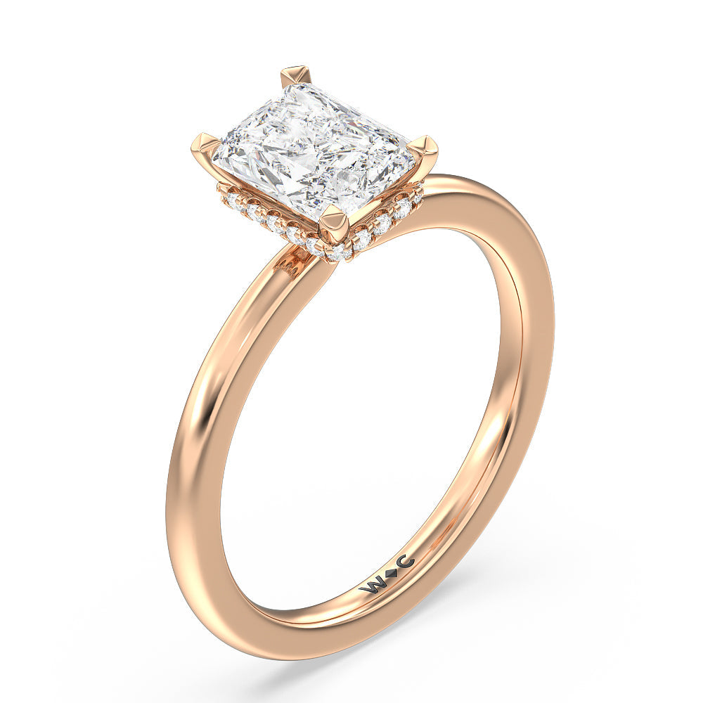 Petite Modern Fine Line High Hidden Halo Solitaire Ring with Radiant Cut Diamond in 14KT Rose Gold view 3
