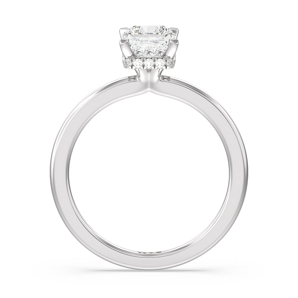 Petite Modern Fine Line High Hidden Halo Solitaire Ring with Radiant Cut Diamond in 14KT Platinum view 2
