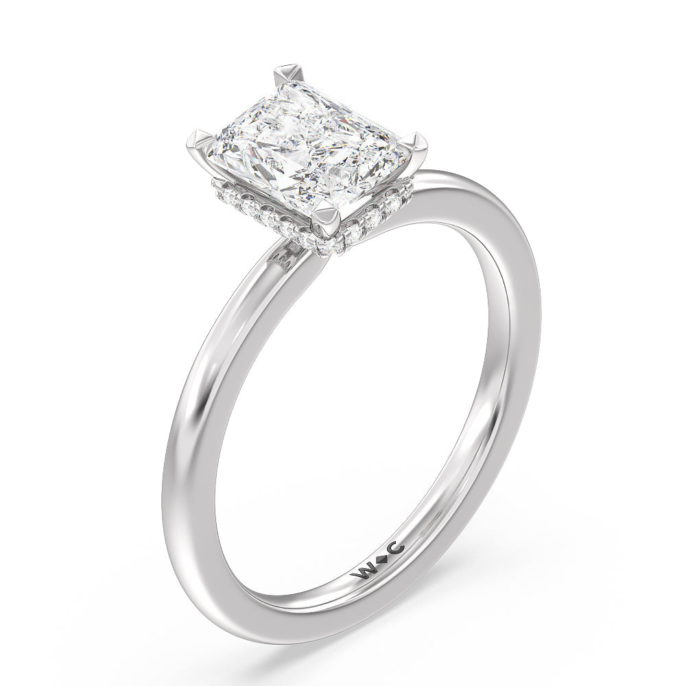 Petite Modern Fine Line High Hidden Halo Solitaire Ring with Radiant Cut Diamond in 14KT Platinum view 3
