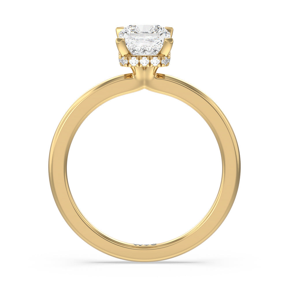 Petite Modern Fine Line High Hidden Halo Solitaire Ring with Radiant Cut Diamond in 14KT Yellow Gold view 2
