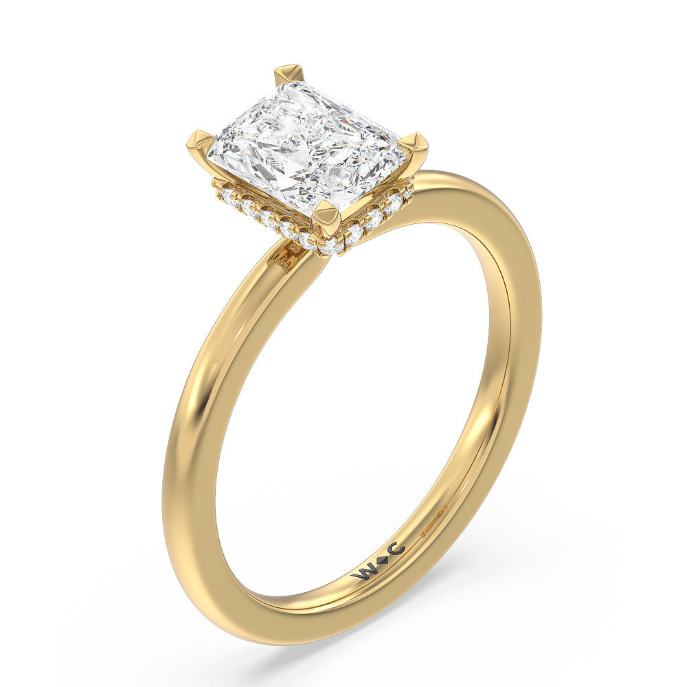 Petite Modern Fine Line High Hidden Halo Solitaire Ring with Radiant Cut Diamond in 14KT Yellow Gold view 3
