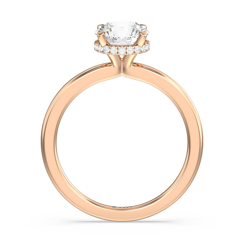 Petite Modern Fine Line High Hidden Halo Solitaire Ring with Round Cut Diamond in 14KT Rose Gold view 2
