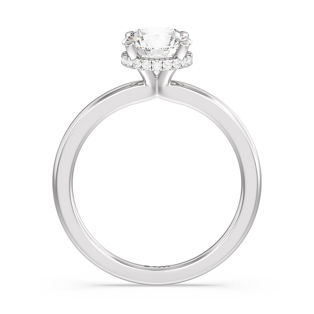 Petite Modern Fine Line High Hidden Halo Solitaire Ring with Round Cut Diamond in 14KT Platinum view 2
