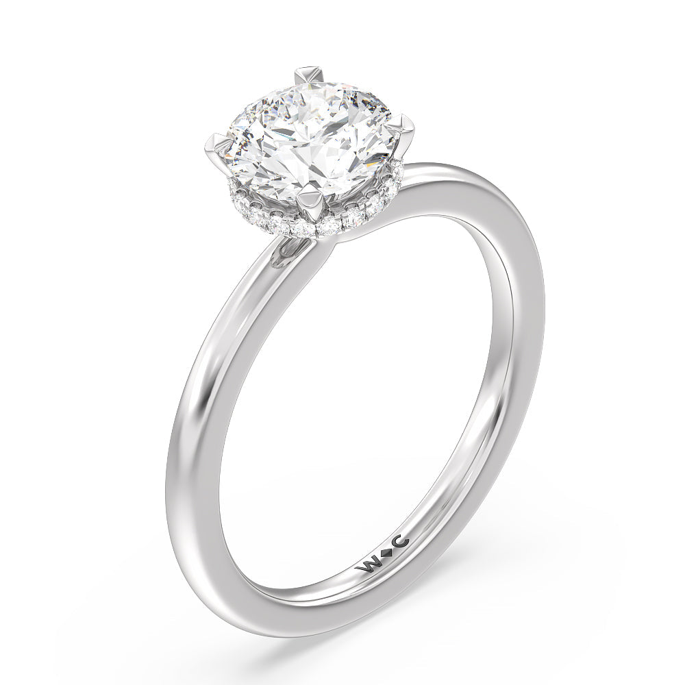Petite Modern Fine Line High Hidden Halo Solitaire Ring with Round Cut Diamond in 14KT Platinum view 3

