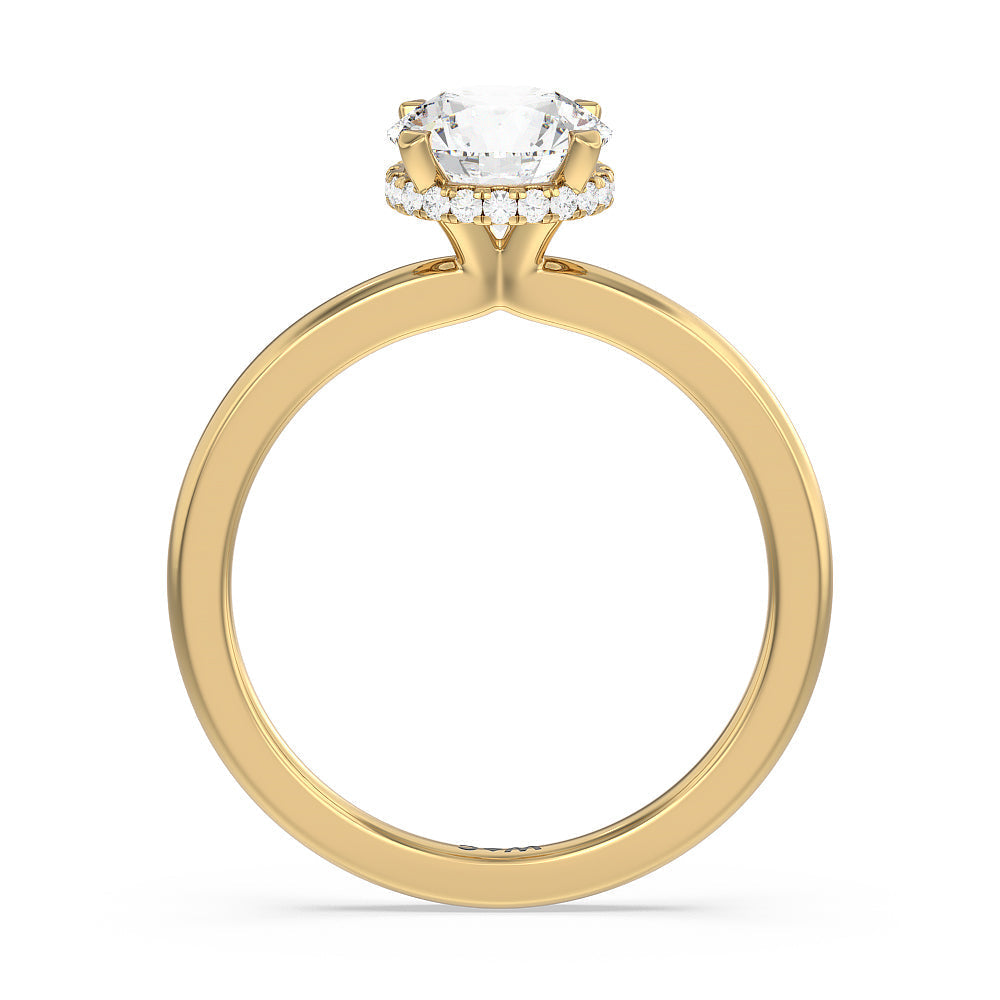 Petite Modern Fine Line High Hidden Halo Solitaire Ring with Round Cut Diamond in 14KT Yellow Gold view 2
