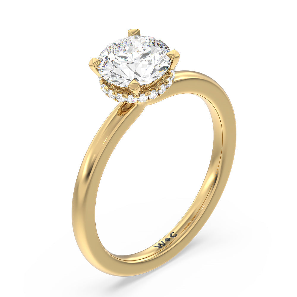 Petite Modern Fine Line High Hidden Halo Solitaire Ring with Round Cut Diamond in 14KT Yellow Gold view 3
