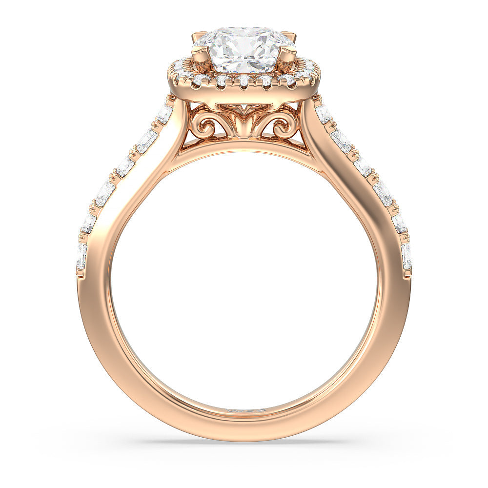 Cushion Cut Contemporary Halo Engagement Ring with Lab Grown Diamond in 14KT Rose Gold view 2
