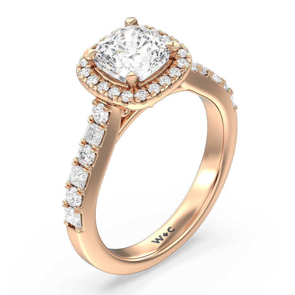 Cushion Cut Contemporary Halo Engagement Ring with Lab Grown Diamond in 14KT Rose Gold view 3
