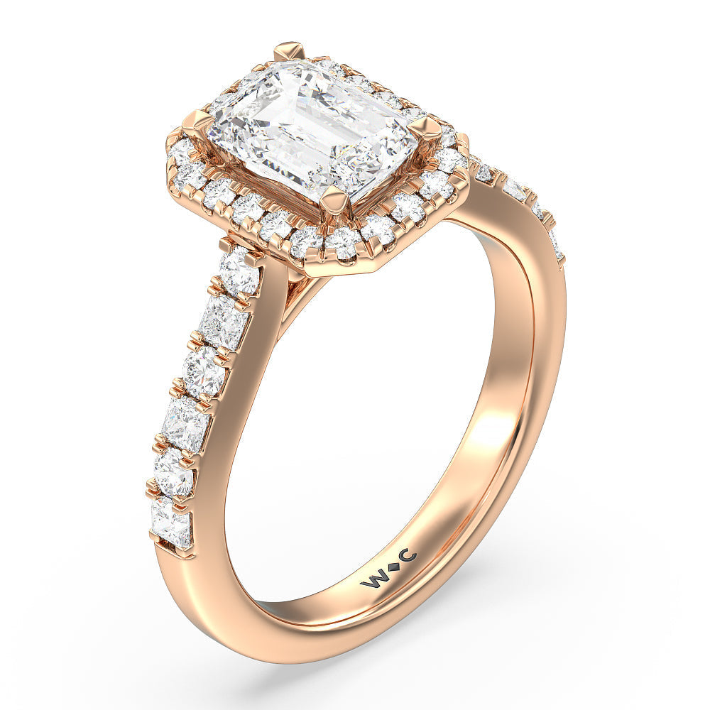 Emerald Cut Contemporary Halo Engagement Ring with Lab Grown Diamond in 14KT Rose Gold view 3
