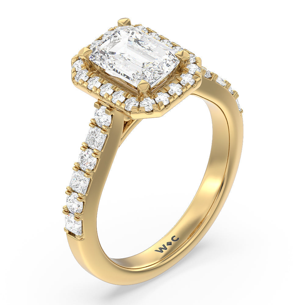 Emerald Cut Contemporary Halo Engagement Ring with Lab Grown Diamond in 14KT Yellow Gold view 3
