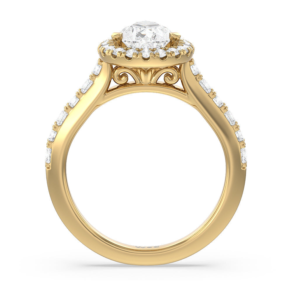 Pear Cut Contemporary Halo Engagement Ring with Lab Grown Diamond in 14KT Yellow Gold view 2
