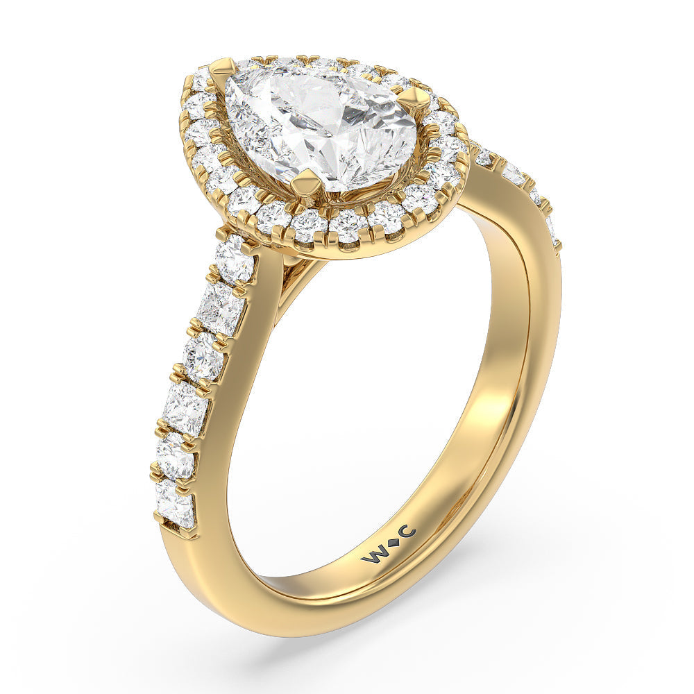 Pear Cut Contemporary Halo Engagement Ring with Lab Grown Diamond in 14KT Yellow Gold view 3
