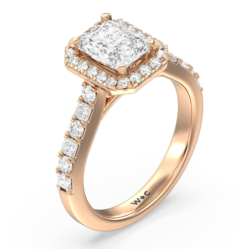 Radiant Cut Contemporary Halo Engagement Ring with Lab Grown Diamond in 14KT Rose Gold view 3
