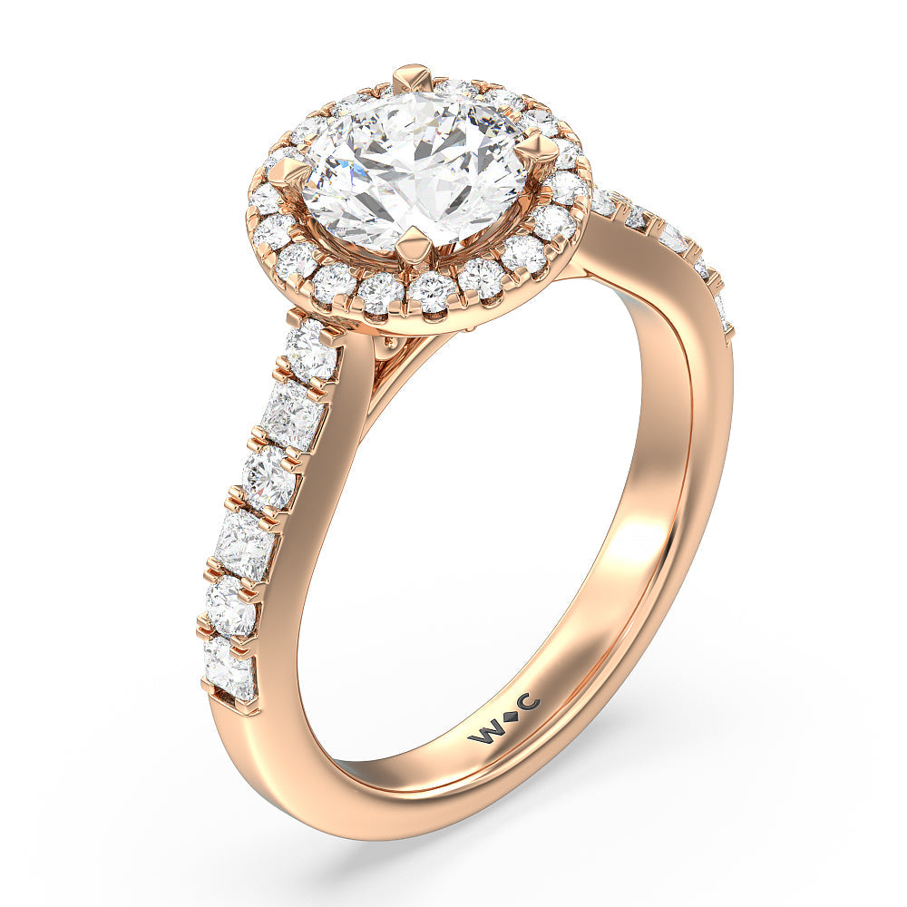 Round Cut Contemporary Halo Engagement Ring with Lab Grown Diamond in 14KT Rose Gold view 3

