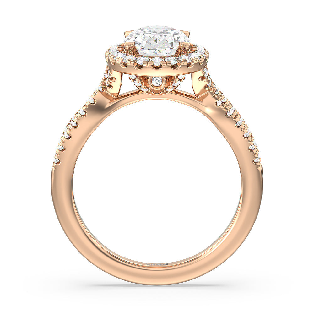 Oval Cut Twisted Shank Halo Engagement Ring with Lab Grown Diamond in 14KT Rose Gold view 2
