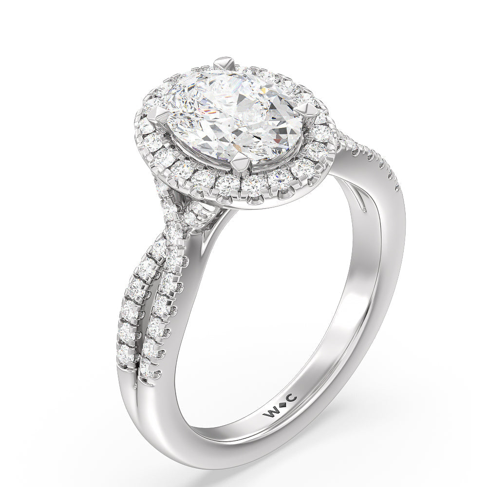 Twisted Shank Halo Engagement Ring with Oval Cut Diamond in 14KT Platinum view 3
