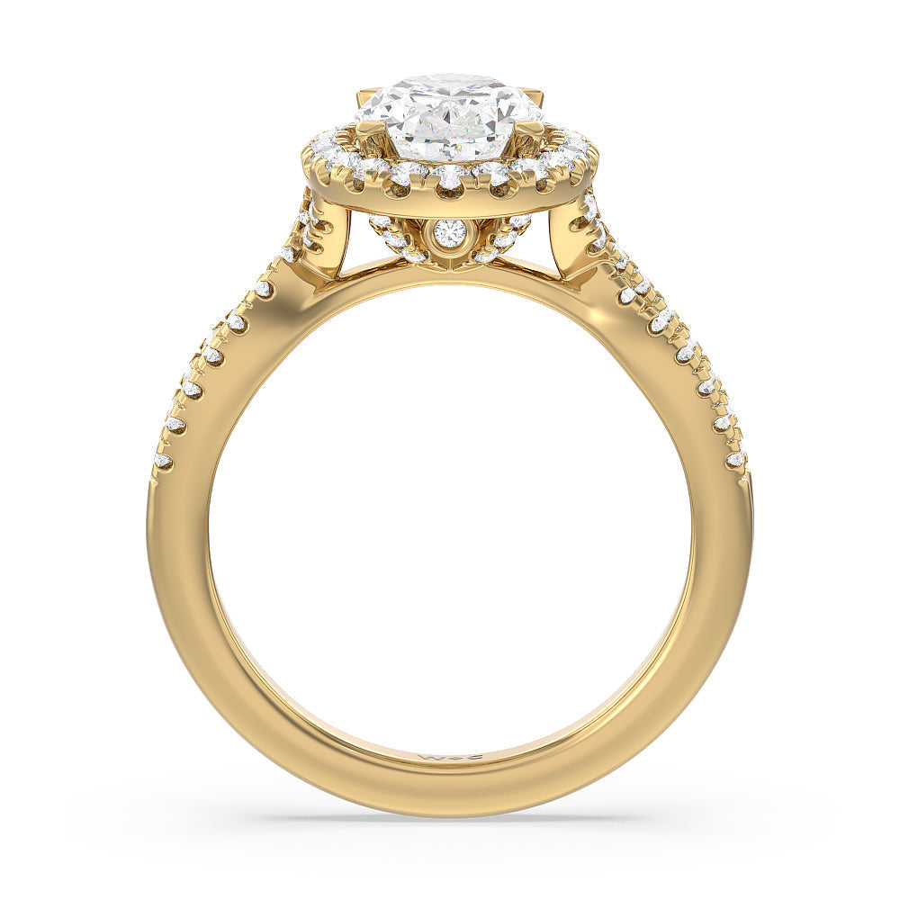 Oval Cut Twisted Shank Halo Engagement Ring with Lab Grown Diamond in 14KT Yellow Gold view 2
