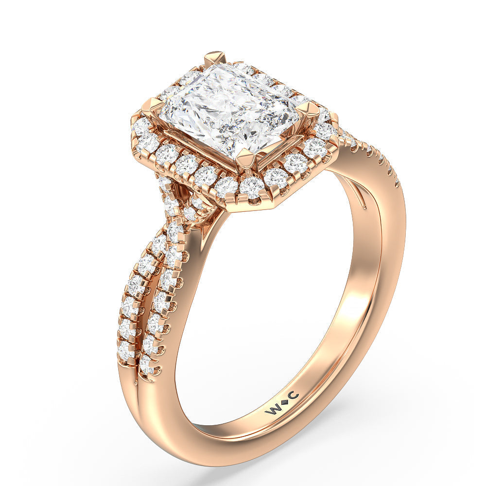 Radiant Cut Twisted Shank Halo Engagement Ring with Lab Grown Diamond in 14KT Rose Gold view 3

