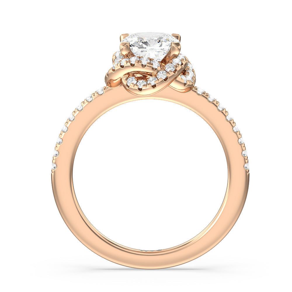 Twisted Halo Engagement Ring with Cushion Cut Diamond in 14KT Rose Gold view 2
