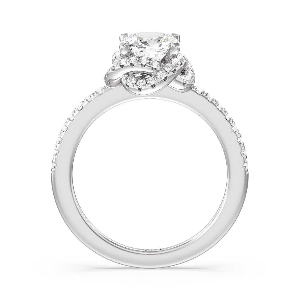 Twisted Halo Engagement Ring with Cushion Cut Diamond in 14KT Platinum view 2
