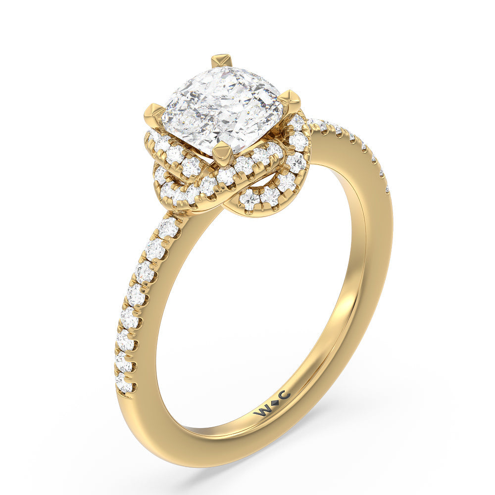 Twisted Halo Engagement Ring with Cushion Cut Diamond in 14KT Yellow Gold view 3
