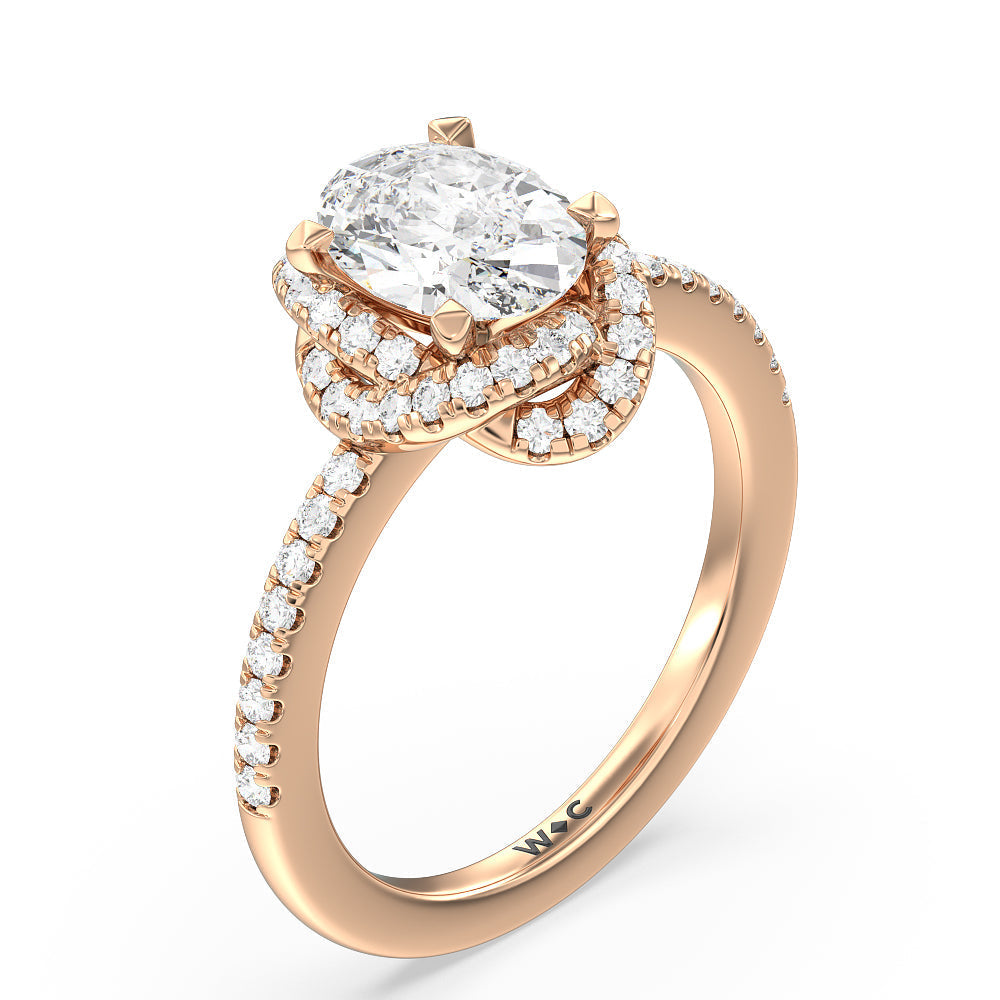 Twisted Halo Engagement Ring with Oval Cut Diamond in 14KT Rose Gold view 3
