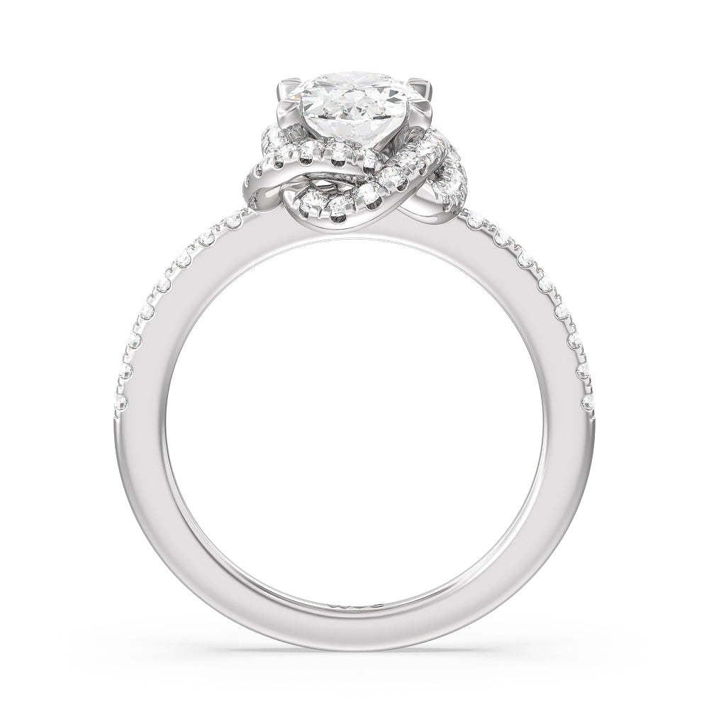 Twisted Halo Engagement Ring with Oval Cut Diamond in 14KT Platinum view 2
