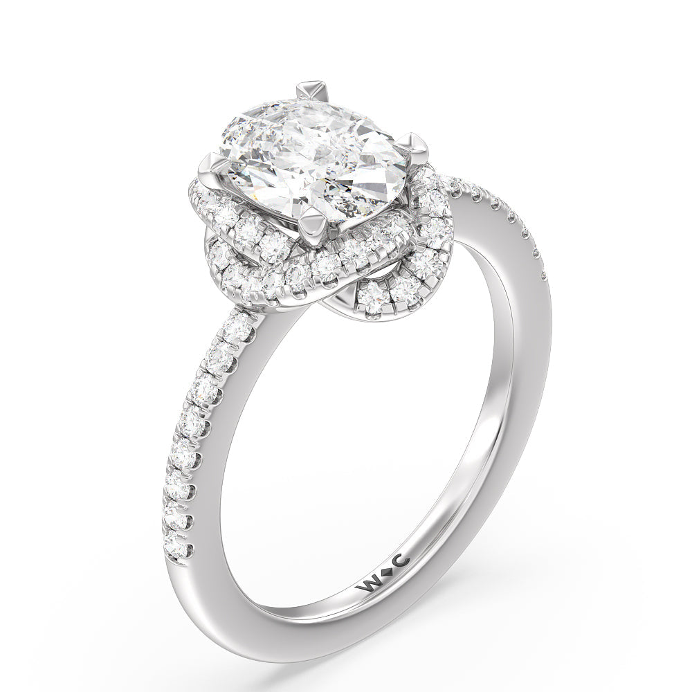 Twisted Halo Engagement Ring with Oval Cut Diamond in 14KT Platinum view 3
